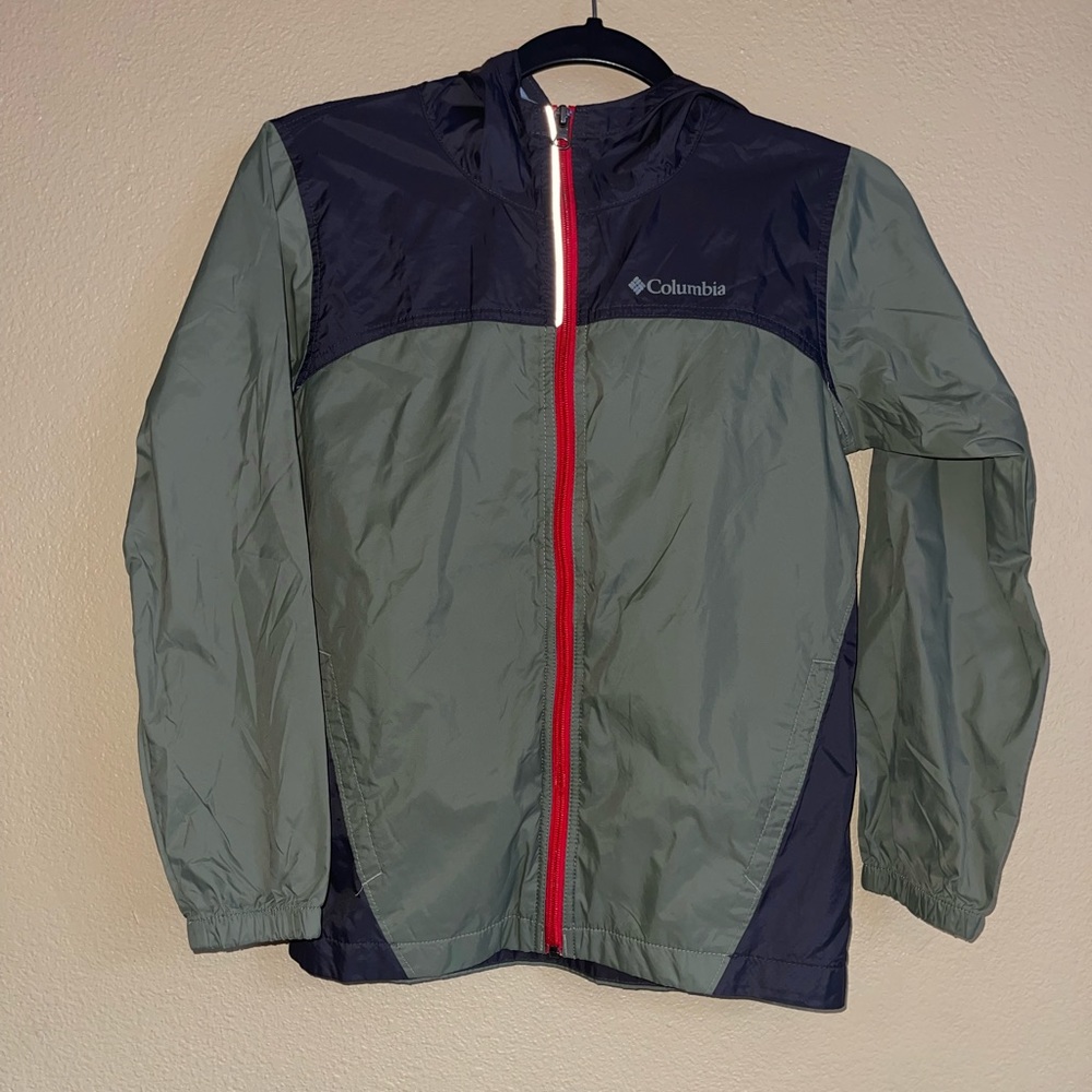 Columbia boys green Hooded windbreaker rain jacket M (10-12)